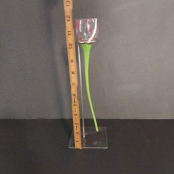 Hand Blown Glass Long Stem Flower Inspired Decor With Stand - Picture 6 of 6